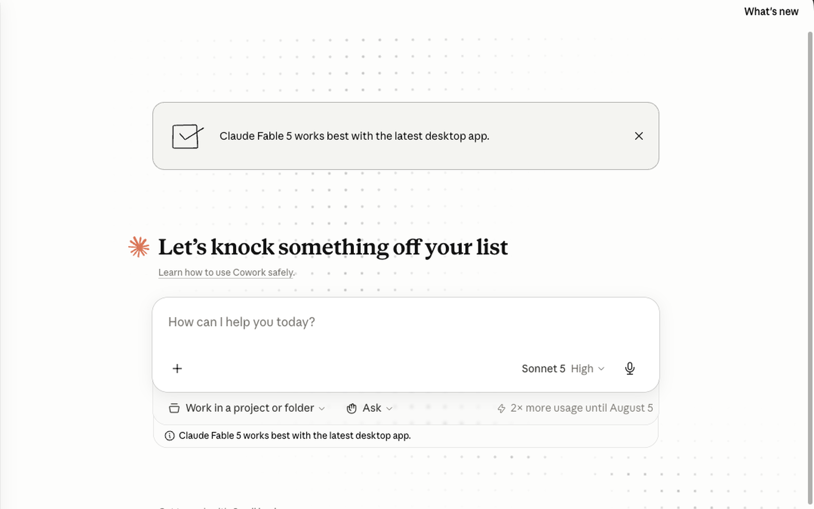 Tampilan Claude Cowork untuk memulai pekerjaan dan memilih workflow yang ingin dibantu AI.