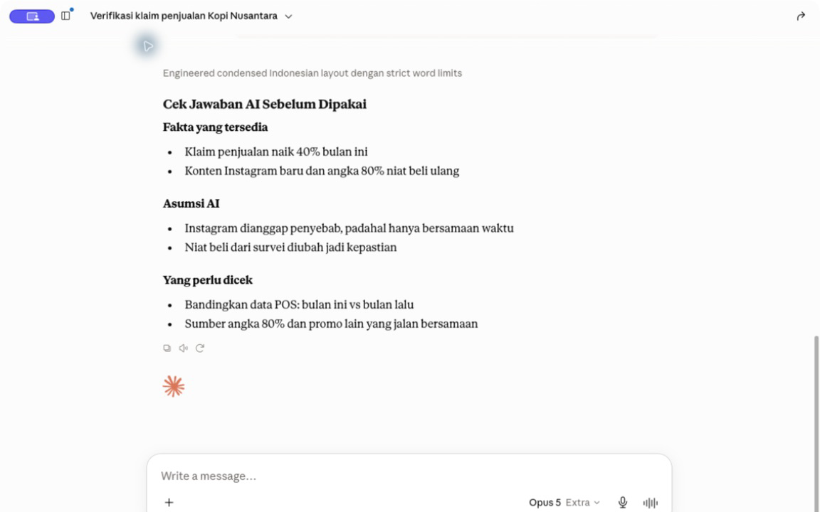 Claude memisahkan fakta, asumsi AI, dan informasi yang perlu diperiksa.